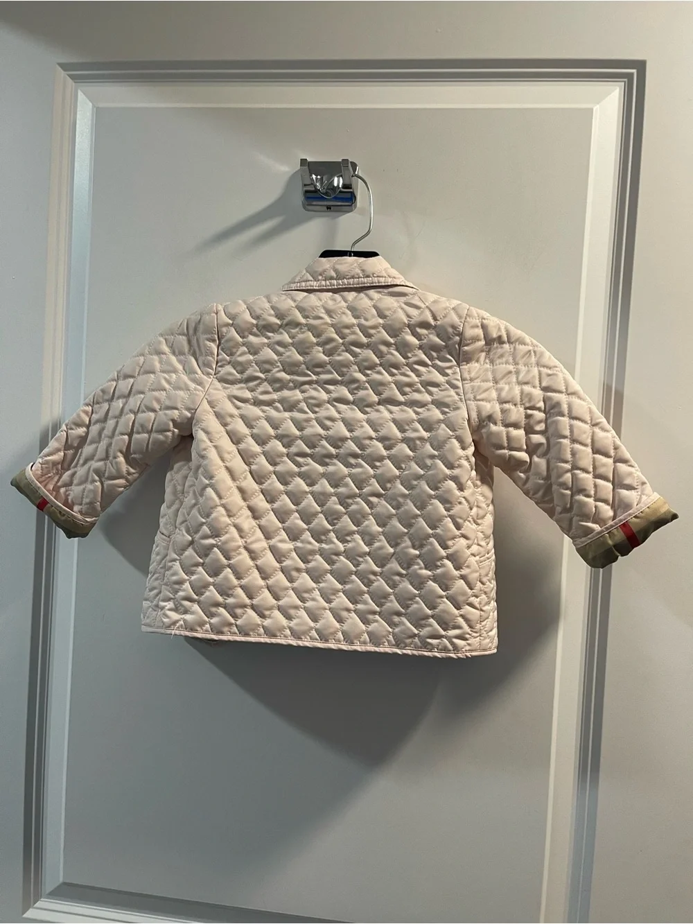 Burberry Kids Pale Pink Quilted Jacket with Signature Check Lining